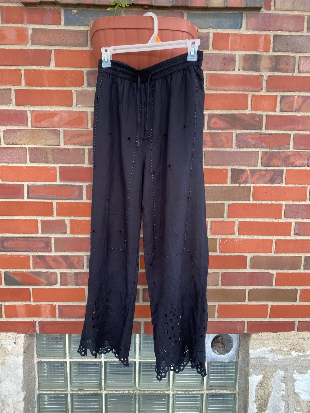 Zara black pants - eyelet & sewn jewel detailed black